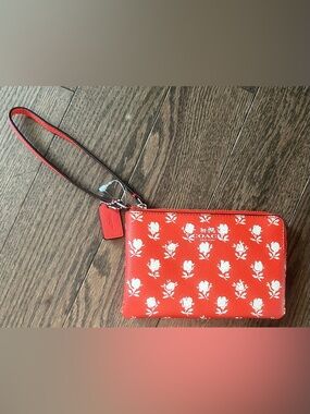 Coach Red Floral Zip Wristlet